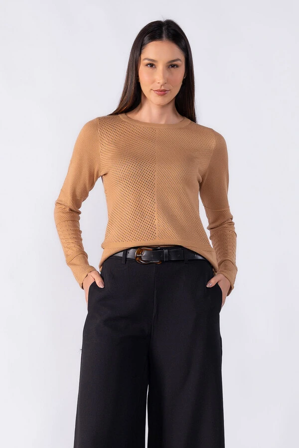 Blusa texturizada manga longa toque seda