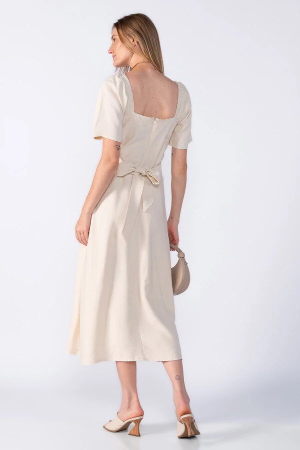 Vestido midi viscose elástico ombro