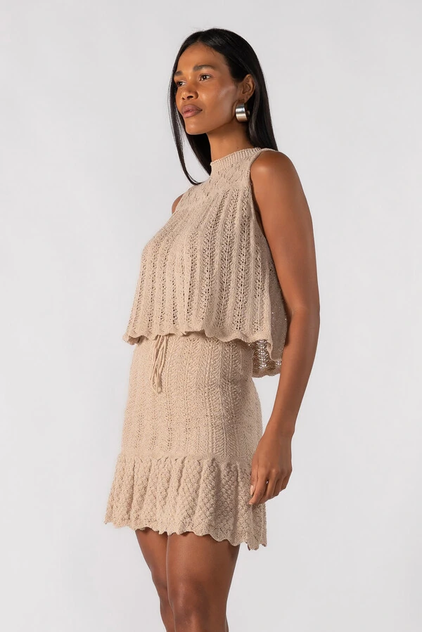 Conjunto de tricot com lurex saia e blusa