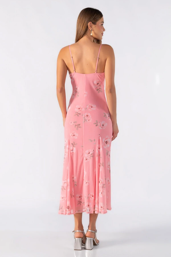 Vestido longo tule estampado