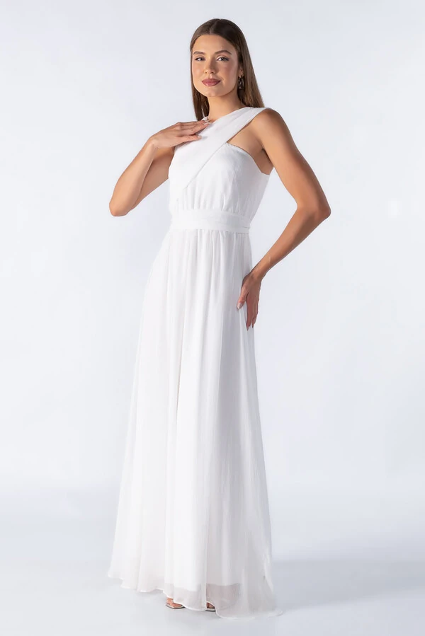 Vestido longo com transpassado no decote