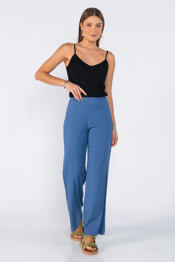 Calca reta com ziper lateral