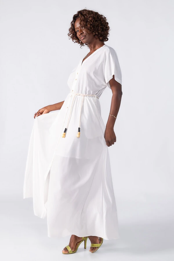 Vestido midi com cordao