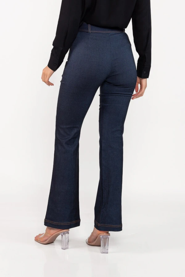 Calca flare jeans com ziper frontal