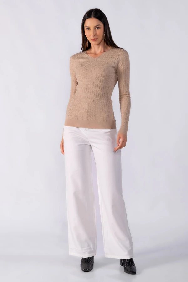 Blusa manga longa decote em v