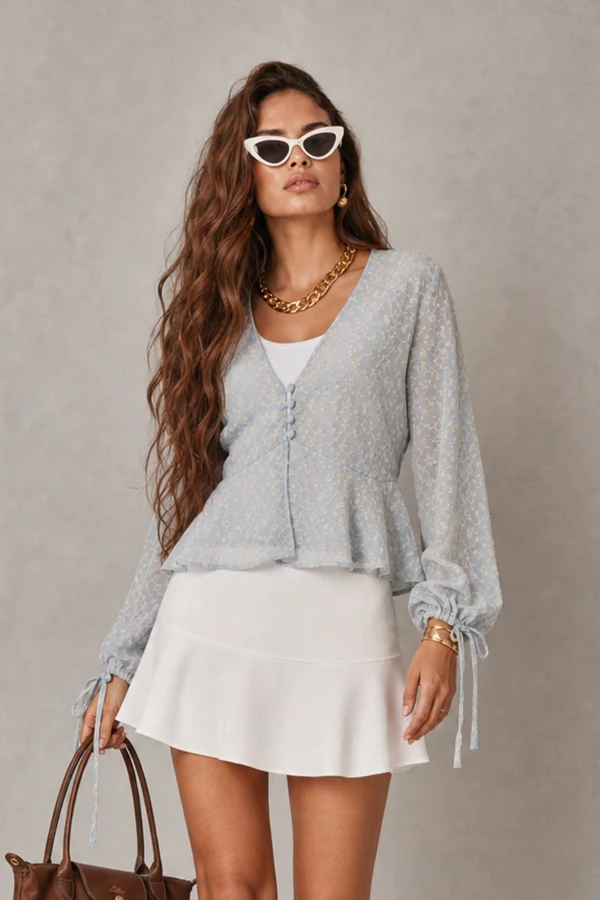 Blusa renda trabalhada com botões