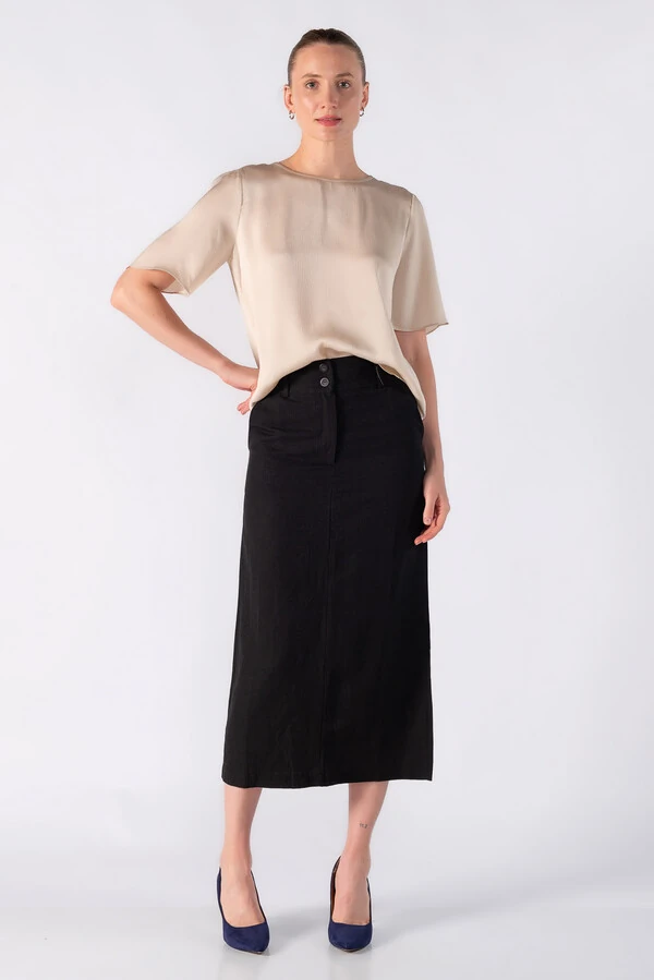 Blusa bata em crepe actinado meia manga