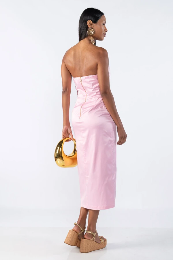 Vestido Midi Cetim com Fenda