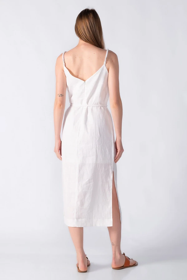 Vestido midi alça fina com cordão