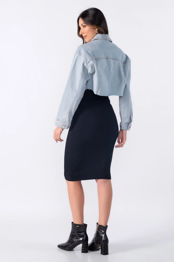 Jaqueta jeans cropped destroyed