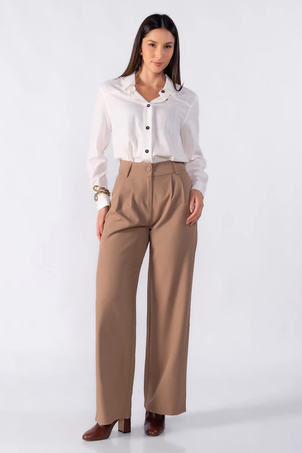 Calca pantalona classica com elastico na cintura