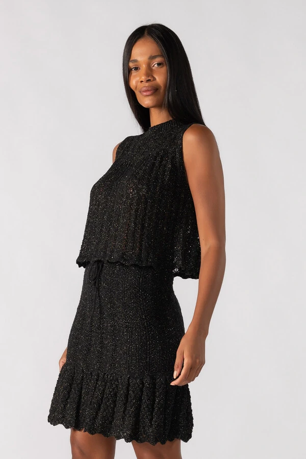 Conjunto de tricot com lurex saia e blusa