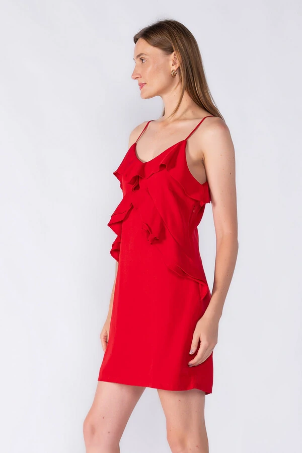 Vestido curto com babado no busto