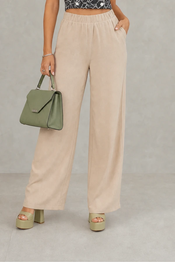 Calça pantalona elástico na cintura