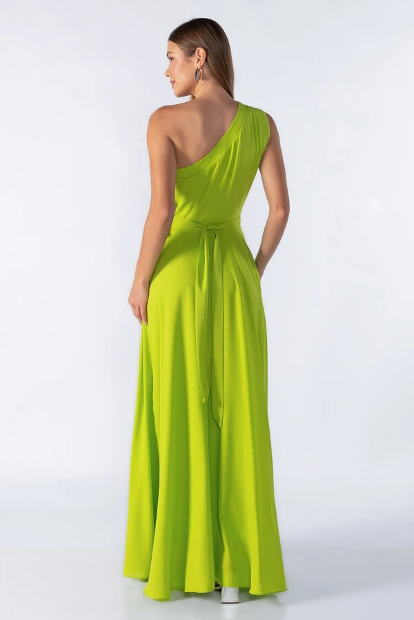 Vestido longo manga nula com babado