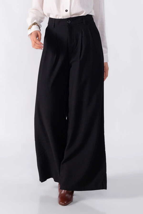 Pantalona com pregas frontal cintura alta