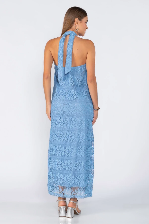 Vestido longo rendado com amarracao