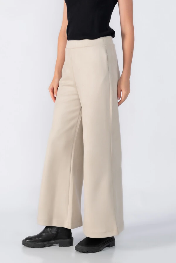 Calca pantalona em suede com bolsos