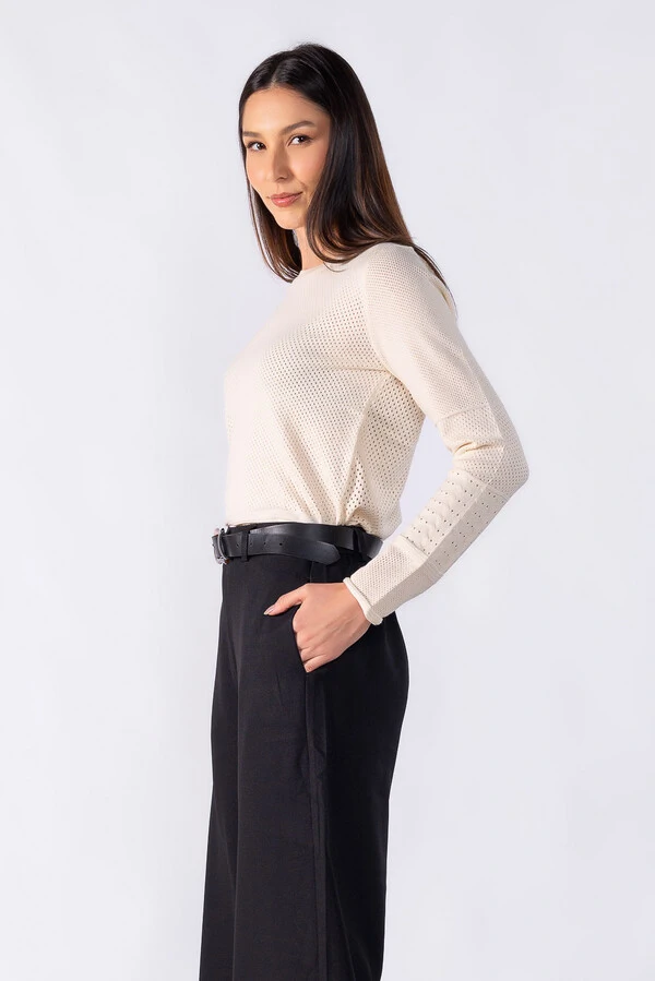 Blusa texturizada manga longa toque seda