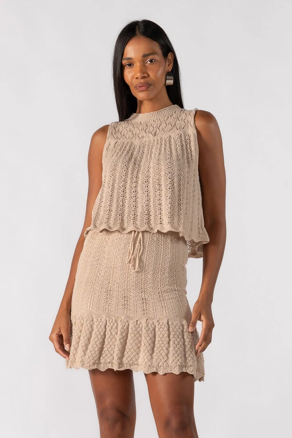 Conjunto de tricot com lurex saia e blusa
