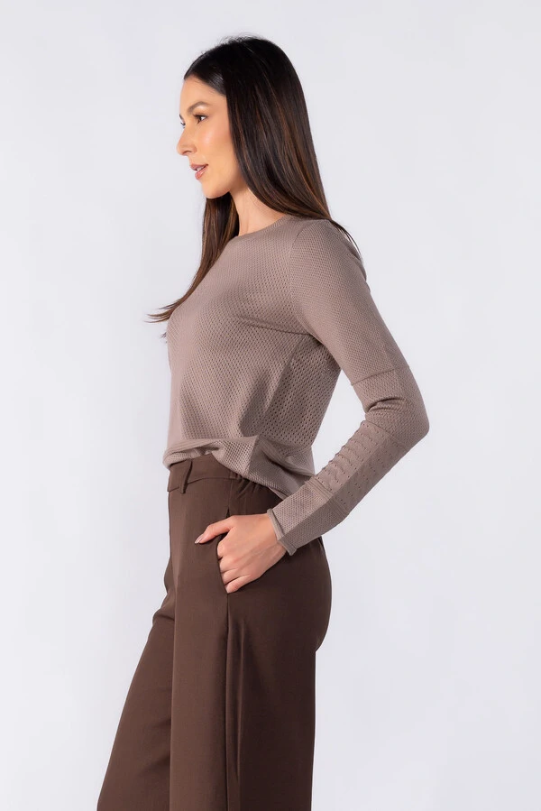 Blusa texturizada manga longa toque seda