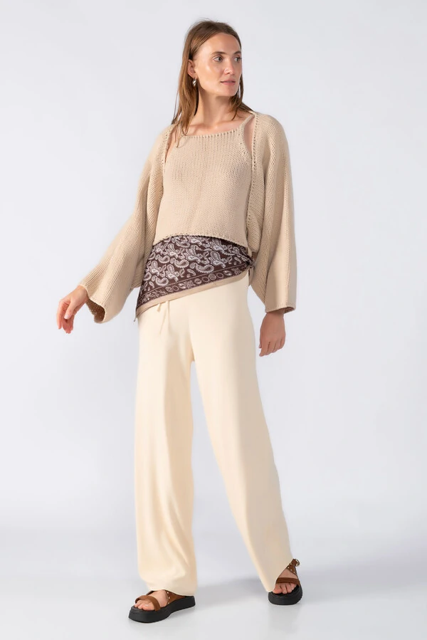 Conjunto top e casaco tricot