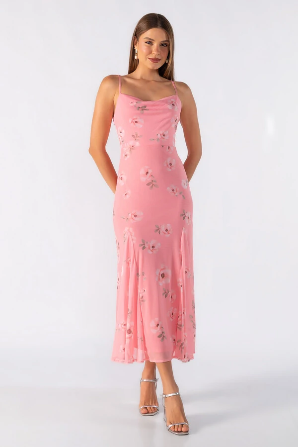 Vestido longo tule estampado