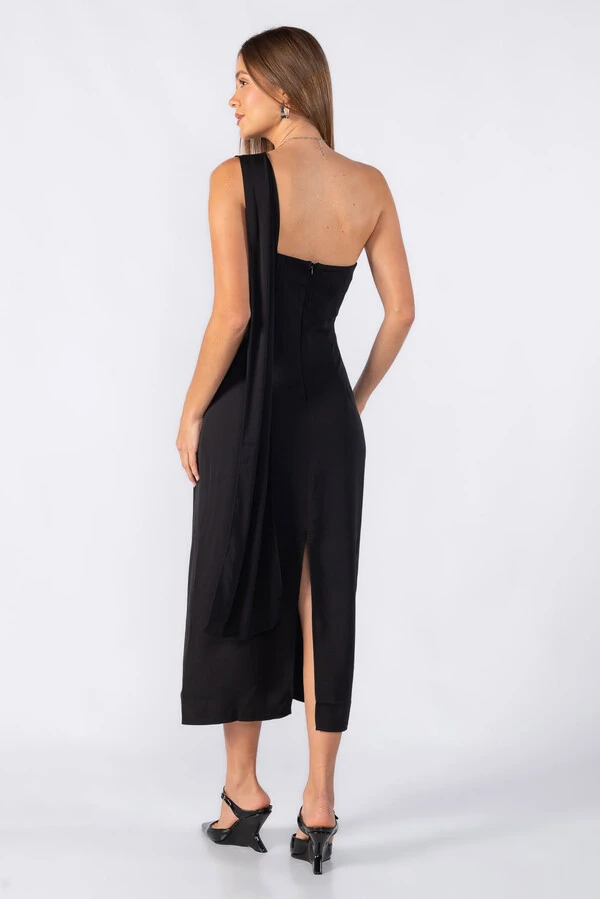 Vestido midi em crepe franzido