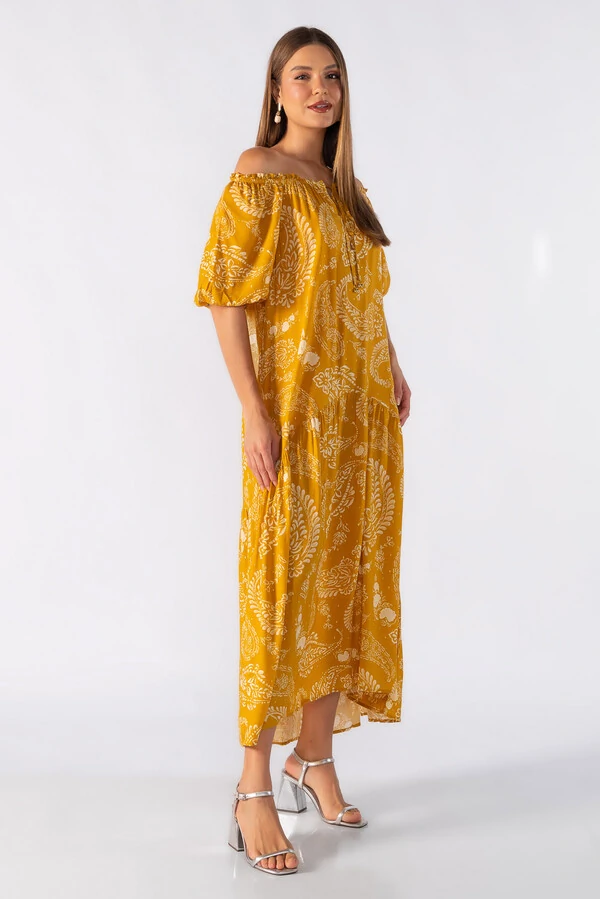 Vestido ombro a ombro detalhe em lurex