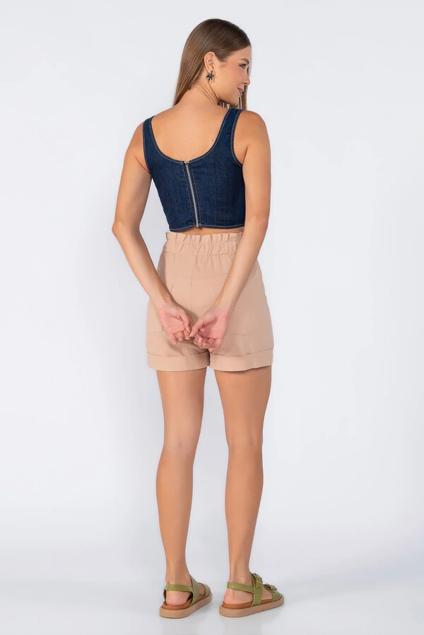 Top corset jeans fechamento em zíper