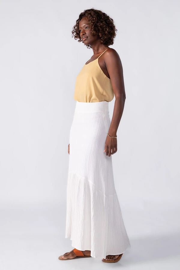 Saia longa evase com ziper