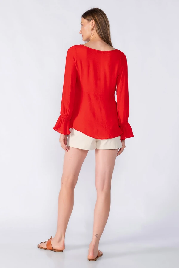 Blusa manga bufante amarracao frontal