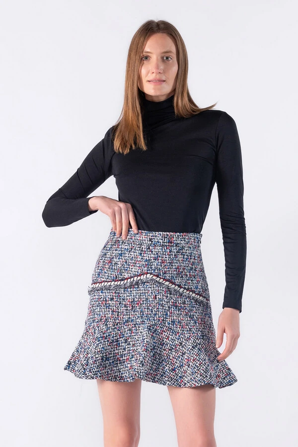 Saia tweed com paete e babado