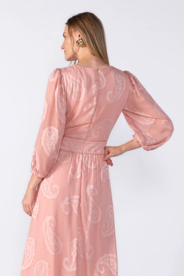 Vestido longo chiffon detalhado
