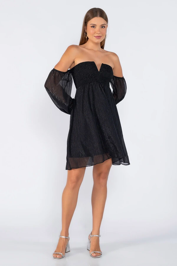 Vestido curto ciganinha manga longa