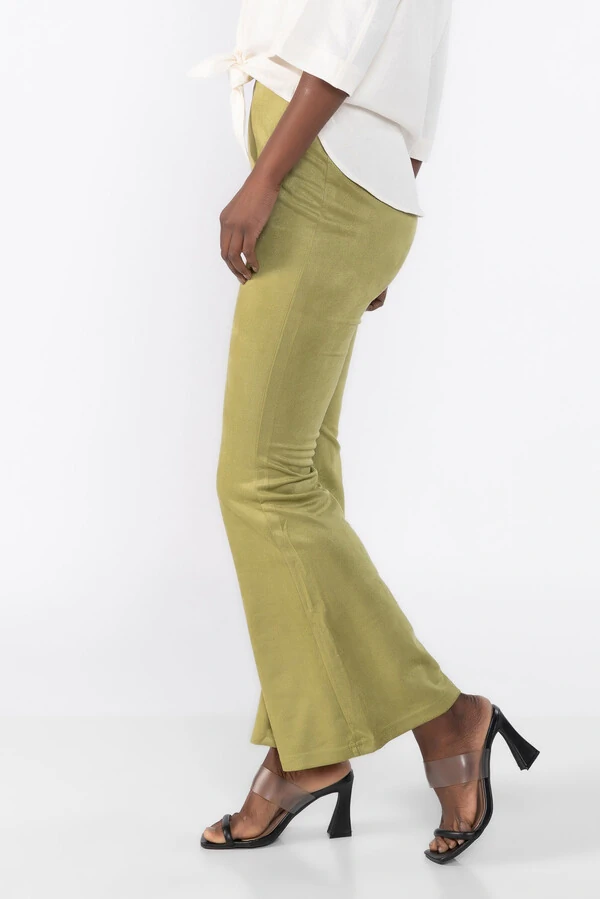 Calca flare suede com elastico na cintura