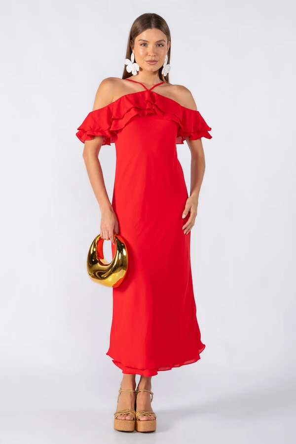 Vestido midi babados alças