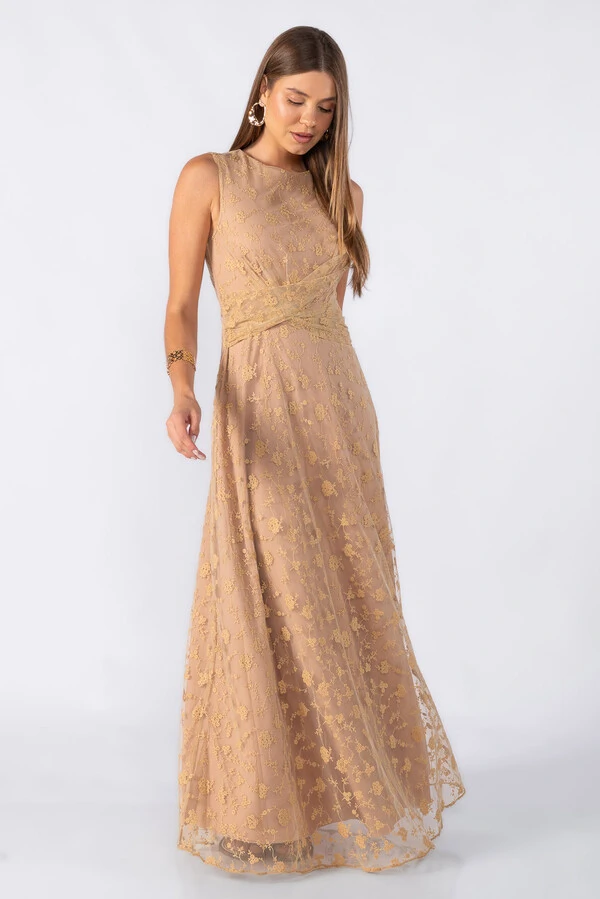 Vestido longo tule bordado