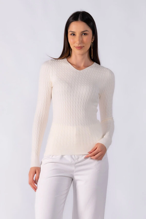 Blusa manga longa decote em v