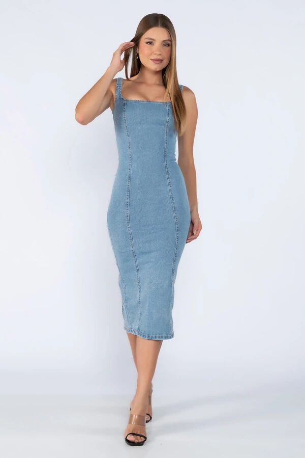Vestido midi jeans acinturado