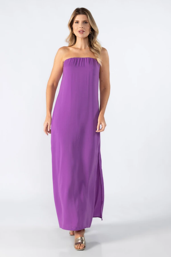 Vestido em crepe tomara que caia