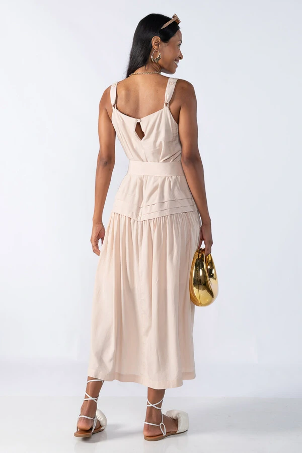 Vestido Midi Viscose com Alça e Botões