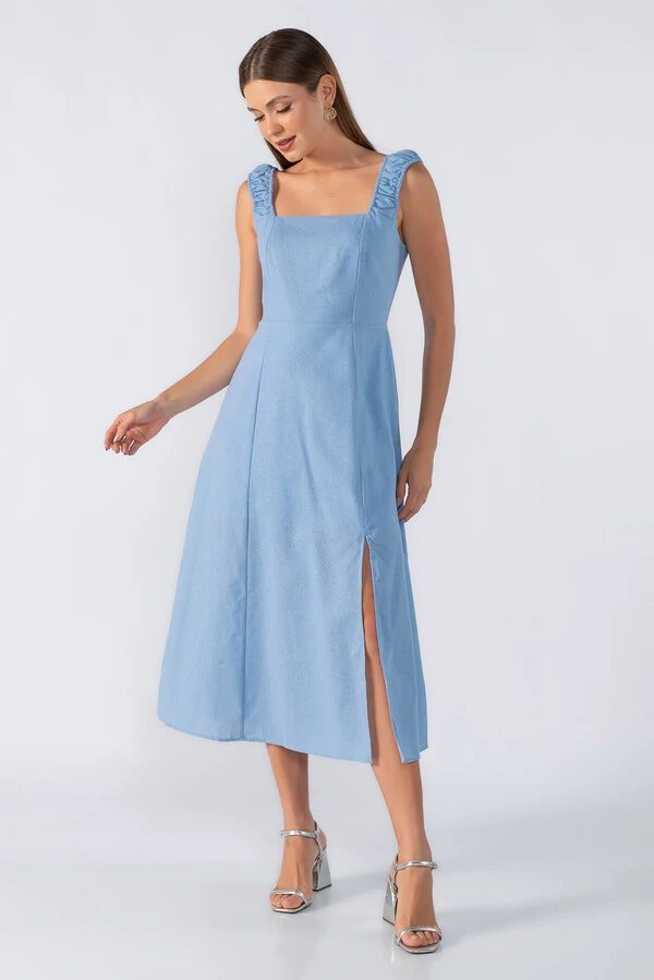 Vestido midi com elastico na alça