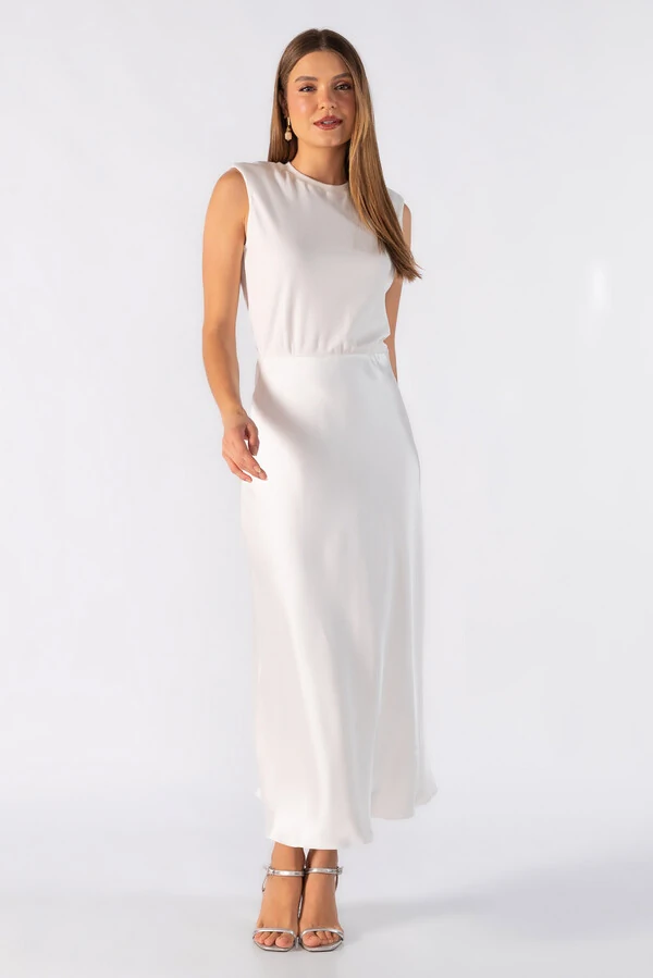 Vestido longo saia acetinada