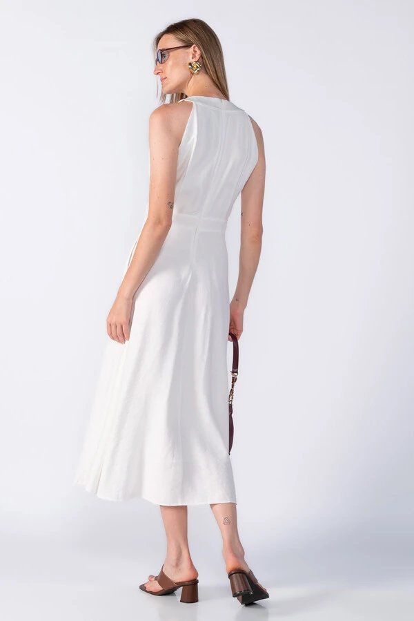 Vestido viscose decote V botões