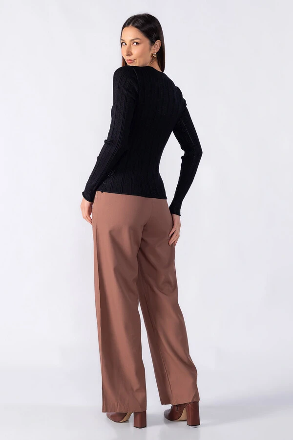 Blusa basica texturizada manga longa