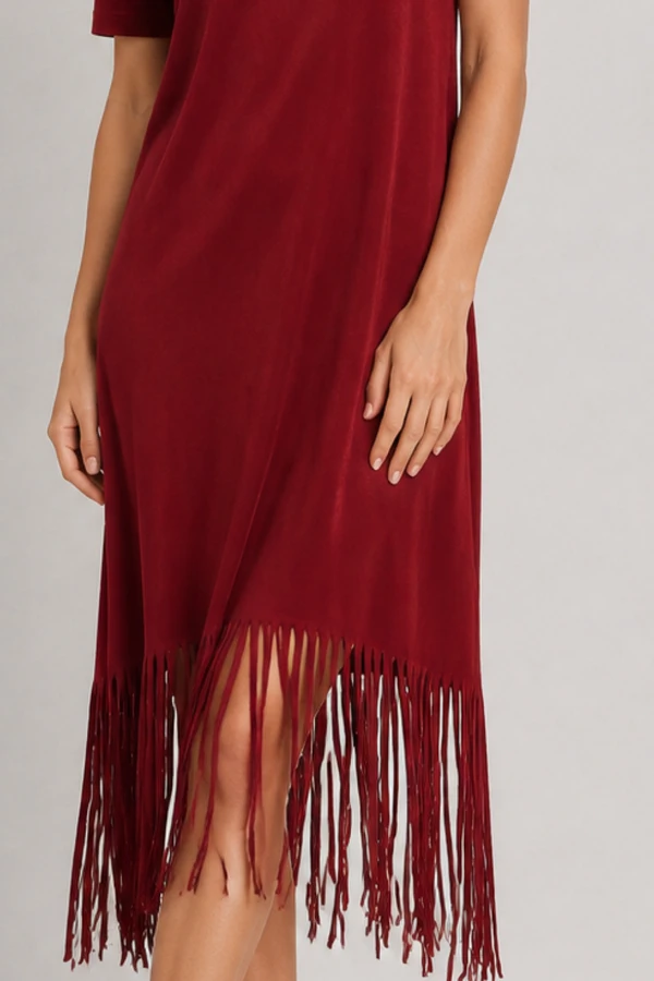 Vestido de suede franja na barra