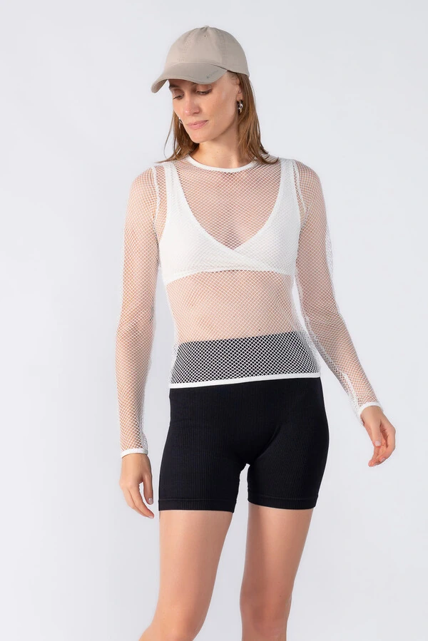 Blusa manga longa em tela com top