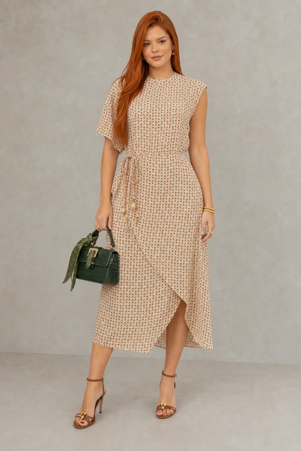 Vestido viscose com capa sobreposta