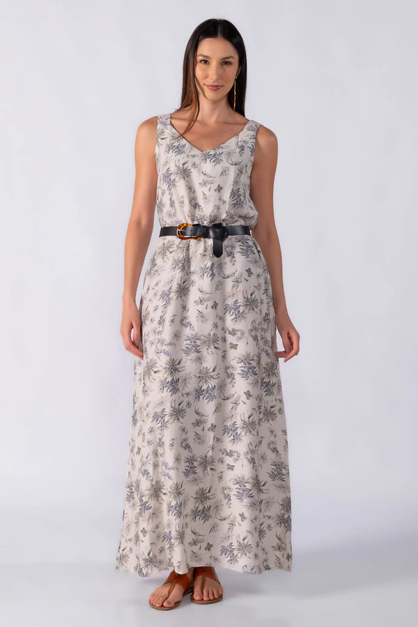 Vestido longo amplo fluido estampado